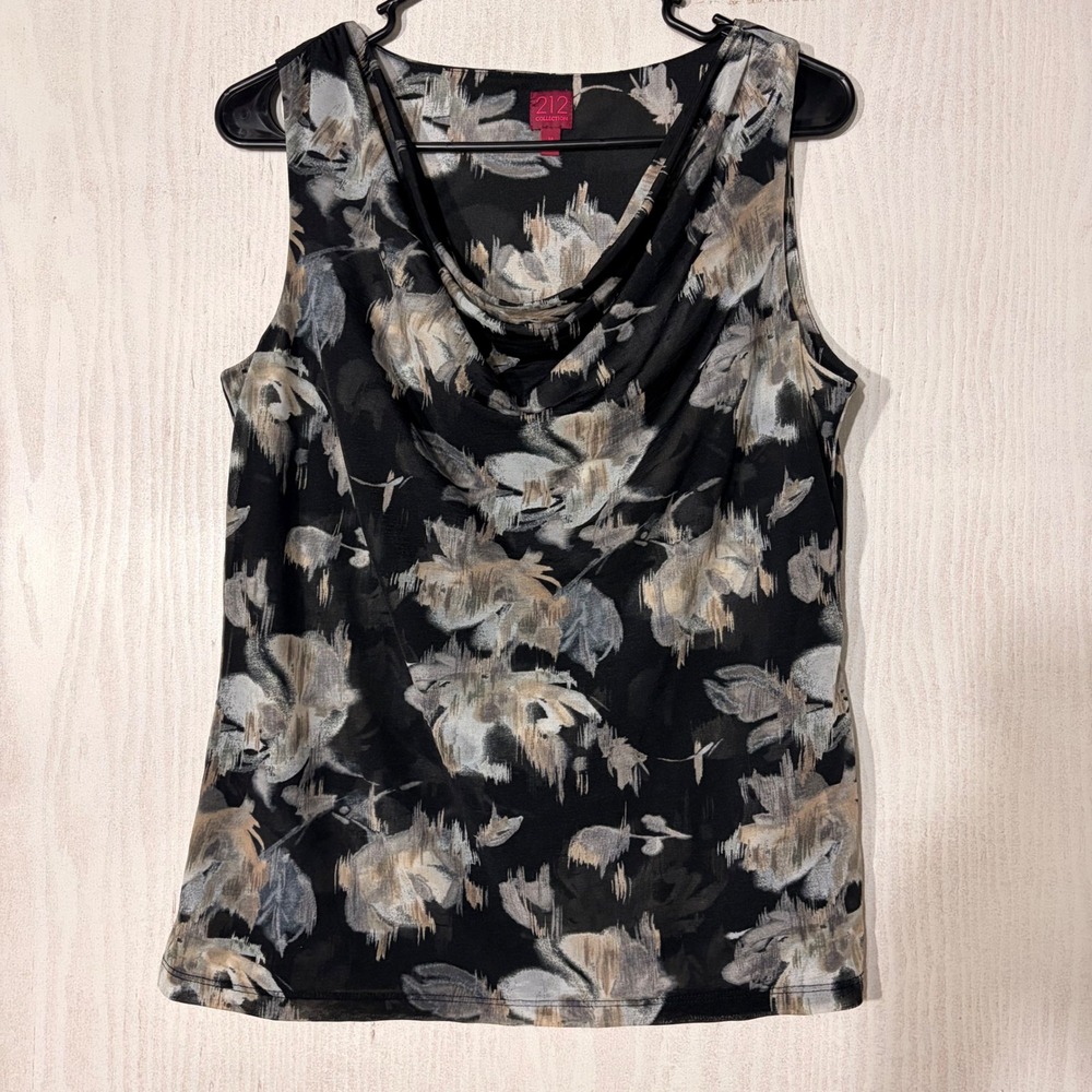 212 Collection Blouse Women Medium Black Floral Cowl Neck Sleeveless